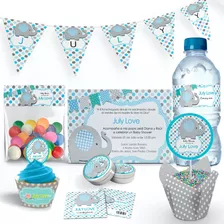 Kit Elefante Gris Azul Baby Shower