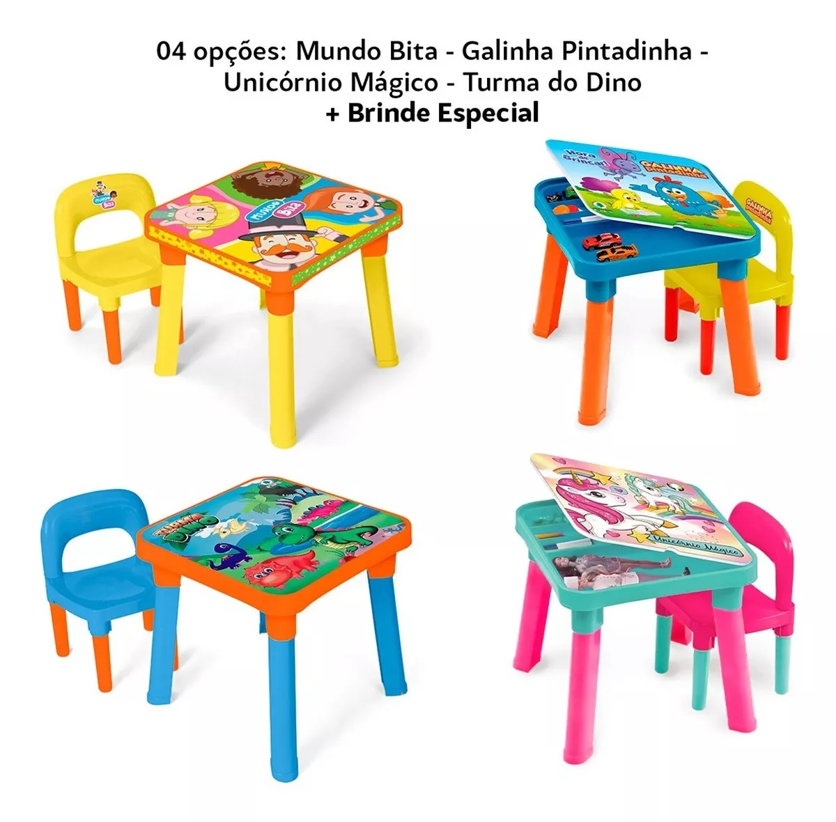 Mesa Infantil Didática Mesinha C/ Cadeira Divisória + Brinde