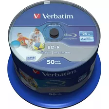 50 Mídias Verbatim Blu-ray 25gb 6x Printable Bd-r