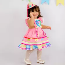 Vestido Caipira Junino Rosa Xadrez Infantil