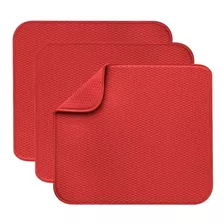 Set De 3 Mat Secador Secaplatos Microfibra Rojo