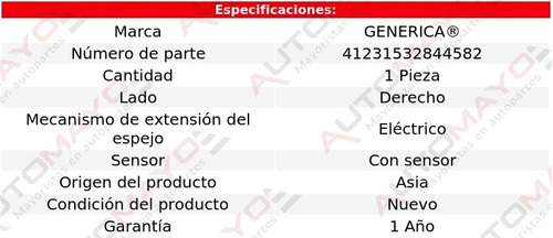 1 Espejo Der Elect C/sensor Generica Peugeot Partner 12-13 Foto 2