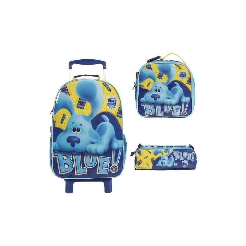 Kit Mochila de Rodinhas e Lancheira Dermiwill Brancoala Azul