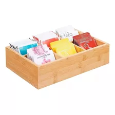 Caja De Te De Madera Bambu 6 Divisiones Organizador Cocina