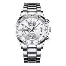 Reloj Para Hombre Crrju/plateado Blanco