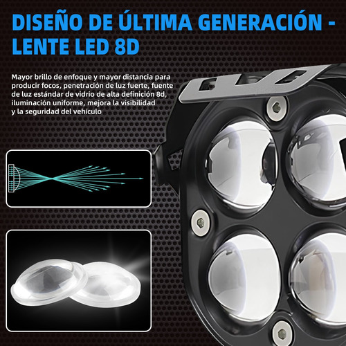 Luz De Asistencia Cuadrada Led 5d Lupa 16000lm 100w Estrobo Foto 3