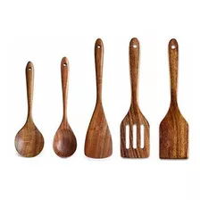 Juego De 5 Utensilios De Madera Antiadherentes De Lujo, Espr