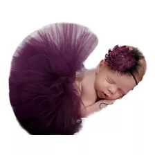 Saia Tutu Bailarina + Tiara Foto Bebê Newborn Roxo Beringela