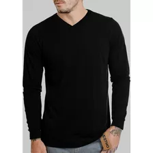 Blusa Camiseta Masculina Manga Longa Gola V Lisa Qualidade A