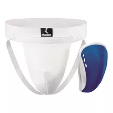 Protector Inguinal Mueller 59411, Talle L, Blanco Y Azul