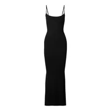 Vestido Negro Largo Estilo Skims Estiliza Figura Notranspare