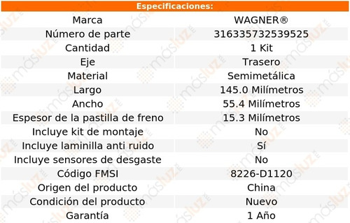 Balatas Semimetalicas Traseras Hummer H3 06/10 Wagner Foto 2