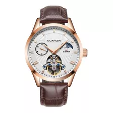 Guanqin Gj16105-1afs Hombres Esqueleto Mecánico Cuero Reloj 