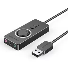 Placa De Som Usb Vention Para Fone De Ouvido Com Microfone Auxiliar, Cor Preta