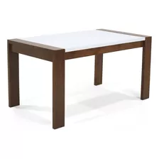 Mesa De Comedor 6 Puestos Arkansas Caramelo Tapa Blanco Patas Matiz Caramelo