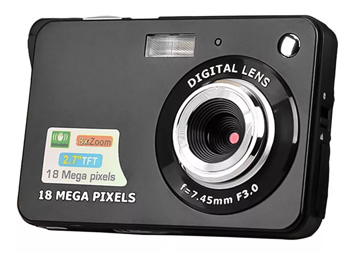 Câmera Digital Preta Mini Bolso 18mp Tela De Lcd De 2,7 Pole