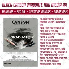 Block Canson Mix Media Gris 220g 30h A4 Graduate Microcentro