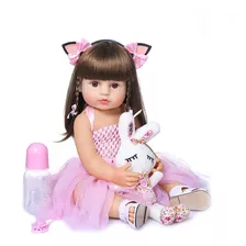 Boneca Reborn Bebê 100% Silicone Princesa Rosa 48cm Ig-520