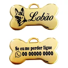 Plaquinha Osso Nome Telefone Gravado Laser Pit Bull Luxo Pet