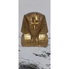Busto Del Rey Tutankamon En Yeso Pintado En Color Dorado
