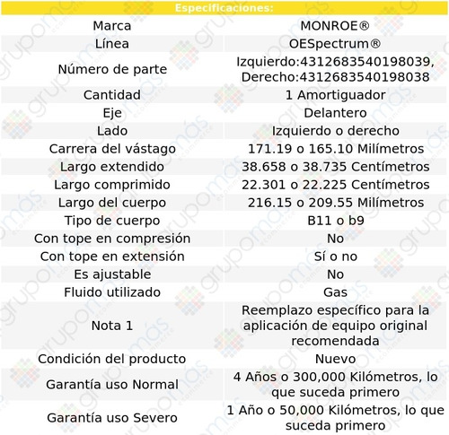 1 Amortiguador Del Der O Izq Oespectrum Sunrunner 96-97 Foto 3