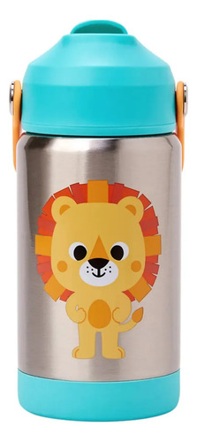 Garrafinha Copo Térmico Buba Zoo 360ml Parede Dupla Canudo Leão Azul-turquesa