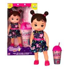 Boneca Hannah Suquinho Com Copo Love Rosa Brinquedo Infantil