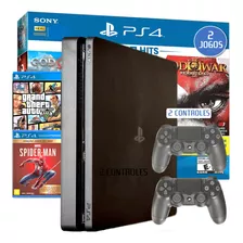 Ps4 Slim Console Playstation 4 Com 2 Controle + Jogos De Brinde