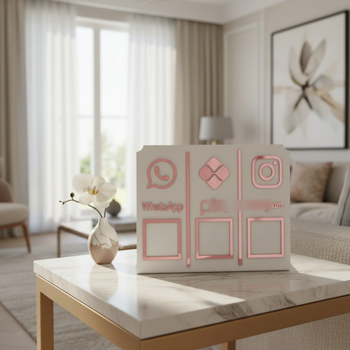 Display Placa 3 Em 1 What Pix Instagram Qr Code Branco Rosa