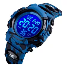 Reloj Niños Deportivo Led Contra Agua Camuflaje Militar Nado Color De La Correa Azul Oscuro