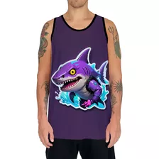 Camiseta Regata Tshirt Animais Cyberpunk Tubarão Mar Tecno