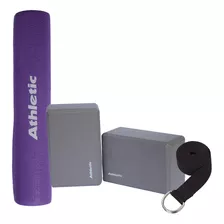 Kit Yoga Athletic Tapete + Bloco + Cinto De Alongamento