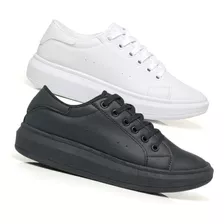 Kit 2 Pares Tenis Masculino Branco Preto Casual Sola Alta 