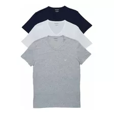 Camisetas Emporio Armani Cuello V 100% Algodón Paquete De 3