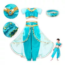 Fantasia Jasmine Vestido Menina Luxo Disney Princesa + Coroa