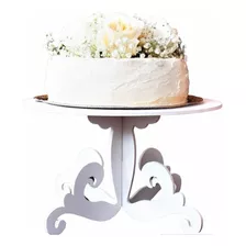 Exhibidor De Torta Con Pedestal Blanca Madera 25cm