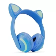 Fone De Ouvido Orelha De Gato Led Com 7 Cores Luz Infantil Cor Azul