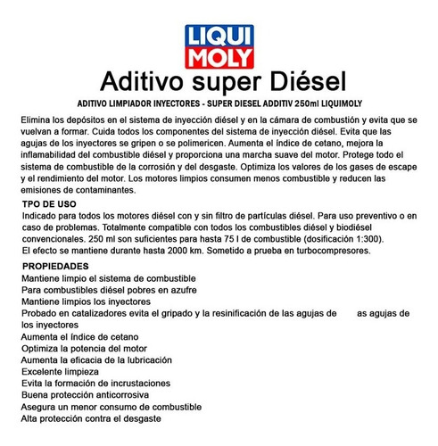 Limpiador Inyectores Super Diesel Additive Liquimoly 250ml Foto 2