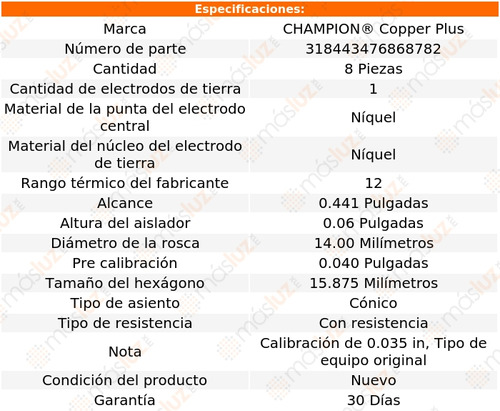 Paq 8 Bujas Cobre Comm Chassis V8 5.7l 91/94 Champion Foto 2