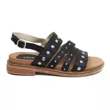 Sandalias Mujer De Cuero Bajas Tachas Moda Urbana Riot 3321