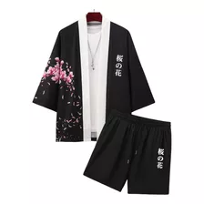 Kimono Shein Floral Con Letra Japonesa & Shorts 