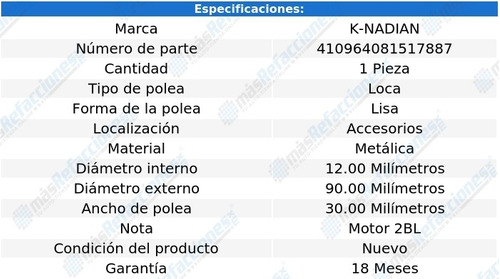 Polea Banda Metalica Lisa K-nadian Chevrolet Vega L4 2.3l 77 Foto 3