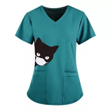 Uniforme De Spa Con Estampado De Gato De Dibujos Animados Pa