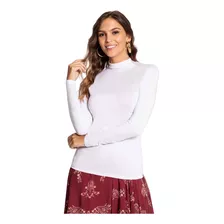 Blusa Manga Longa Básica De Malha Gola Alta Lunender