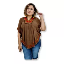 Bata Indiana Feminina Poncho Bordado Colorido Plus Size 001