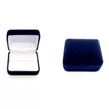 Caja Anillo Terciopelo Azul Diseño Liso, Fondo Blanco, Joyas