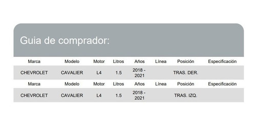 Base Amortiguador Trasera Chevrolet Cavalier 2018 - 2021 1.5 Foto 2