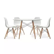 Juego De Comedor Mesa Redonda Madera Eames 120 + 4 Sillas Eames Dsw