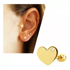 Piercing Coração Diamante Ouro 18k Tragus Hélix Cartilagem