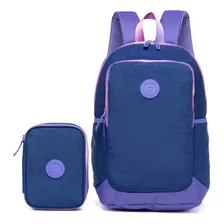 Kit Mochila Estojo Feminino Escolar Espaçoso